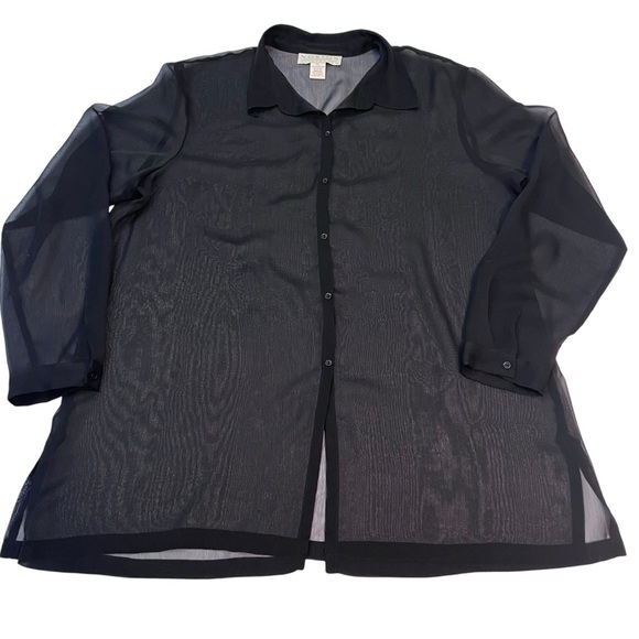 Norton McNaughton Tops - Norton McNaughton Sheer Black Button-Up Blouse | Size XL